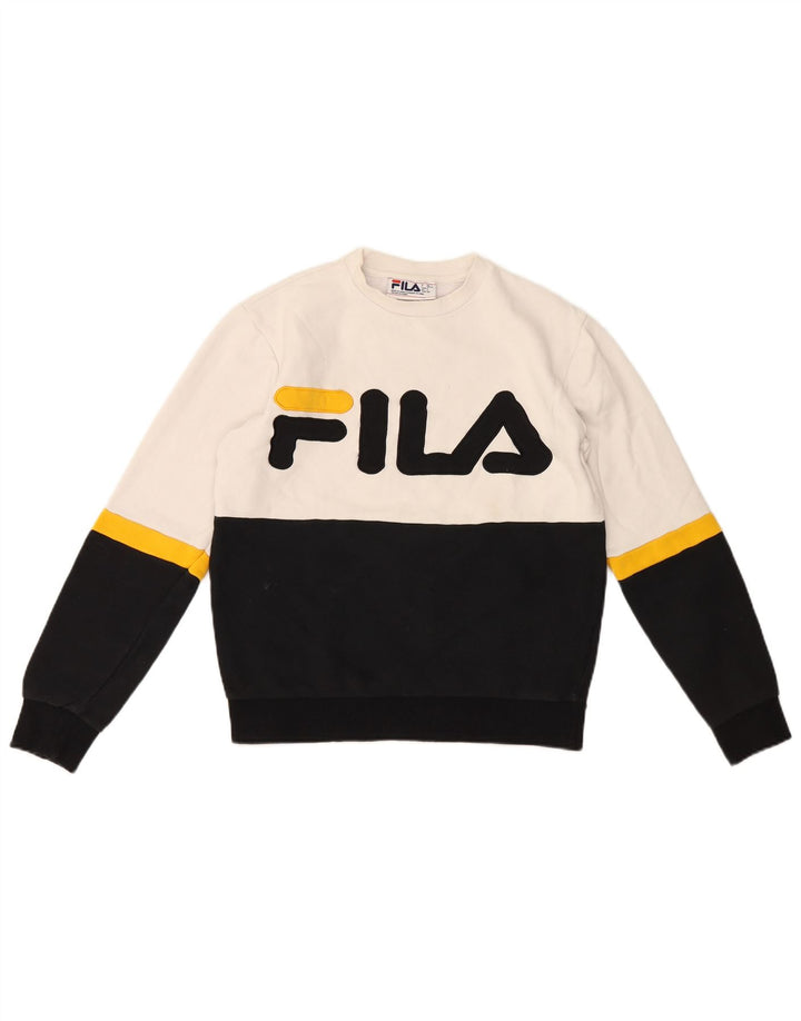 Fila Herre Grafisk Sweatshirt Jumper Lille Hvid Colourblock Bomuld