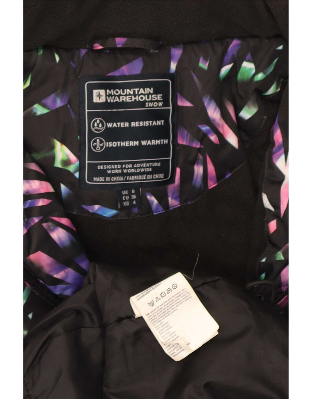 Mountain Warehouse Dame Hætte Skijakke UK 8 Lille Sort Geometrisk