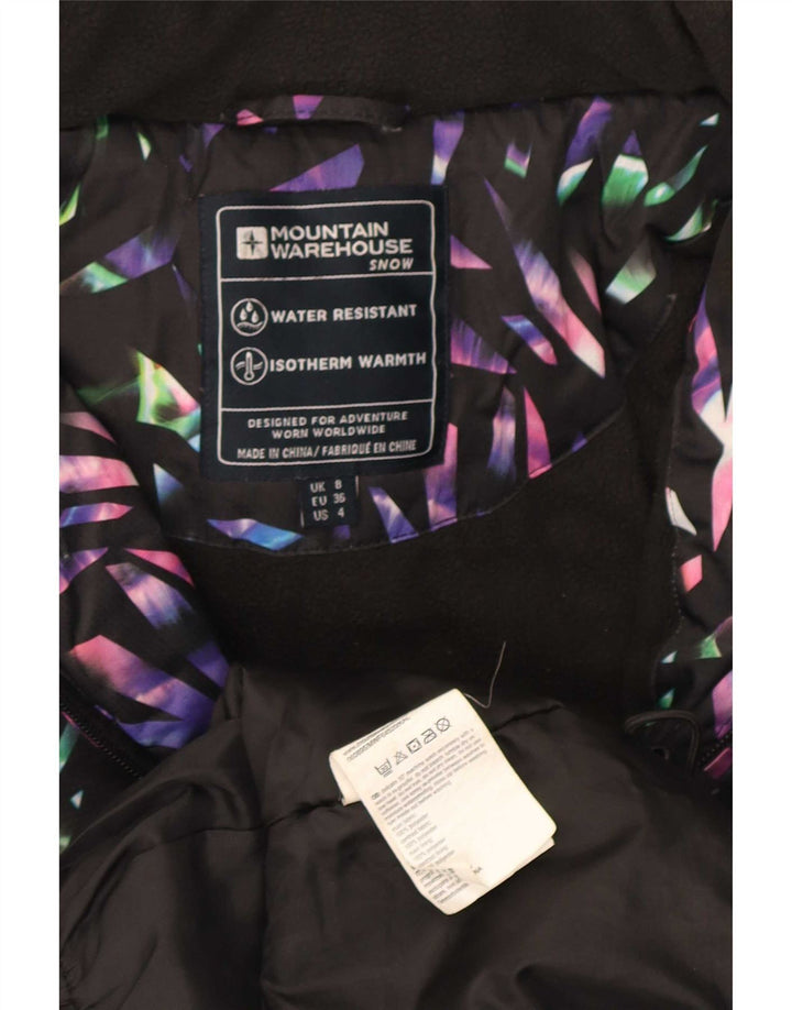 Mountain Warehouse Dame Hætte Skijakke UK 8 Lille Sort Geometrisk