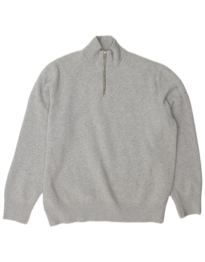 Marks & Spencer Herre Zip Neck Jumper Sweater XL Grå Polyester