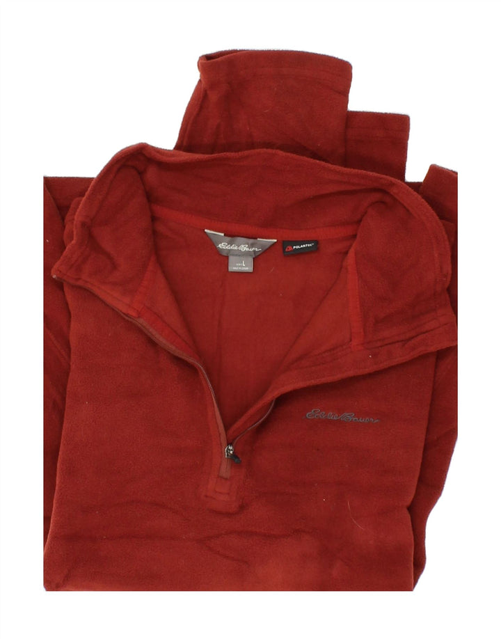 EDDIE BAUER Mens Zip Neck Fleece Jumper Large Maroon Polyester Vintage Eddie Bauer and Second-Hand Eddie Bauer from Messina Hembry 