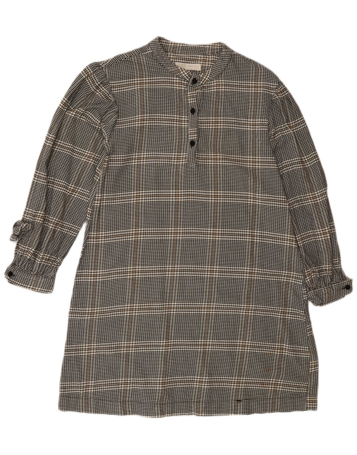 Zara Girls Pullover Shirt Dress 13-14 Years Grey Gingham Cotton
