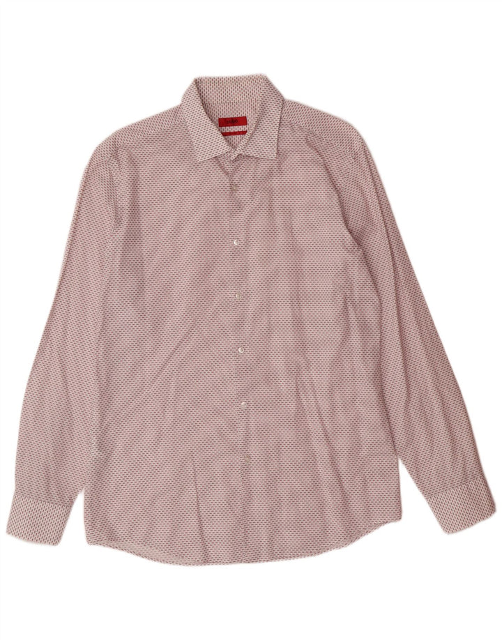 HUGO BOSS Herre Slim Fit skjorte str. 42 16 1/2 Stor hvid plettet bomuld