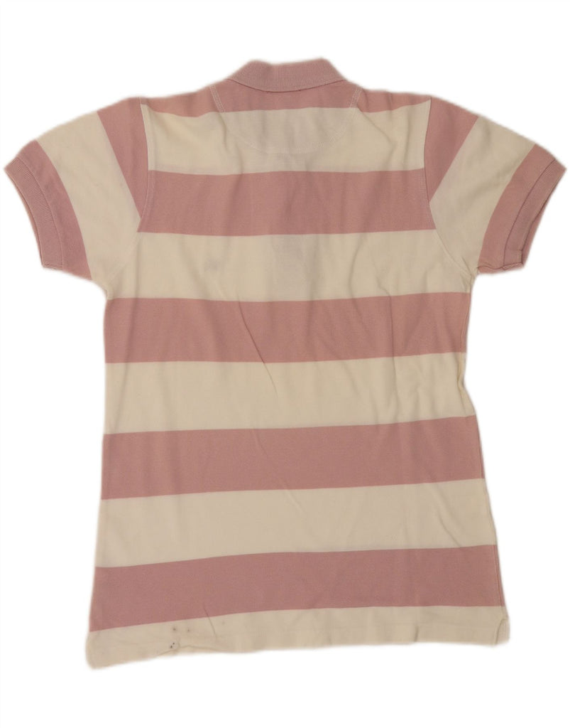 BURBERRY Womens Slim Fit Polo Shirt UK 12 Medium Pink Striped Cotton Vintage Burberry and Second-Hand Burberry from Messina Hembry 