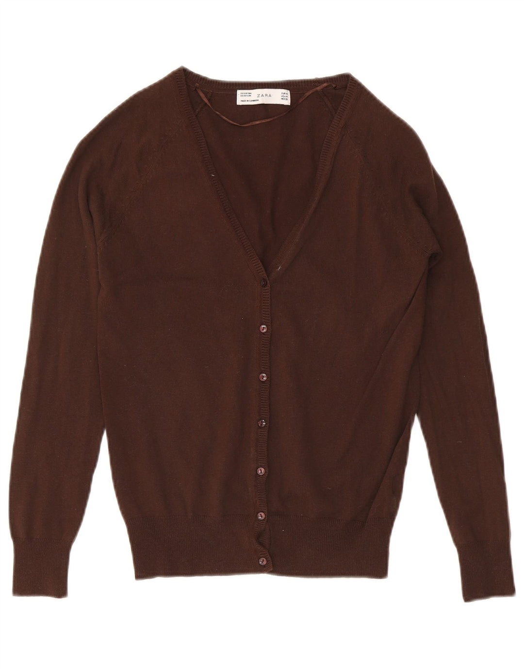 Zara Dame Cardigan Sweater UK 12 Medium Brun Bomuld