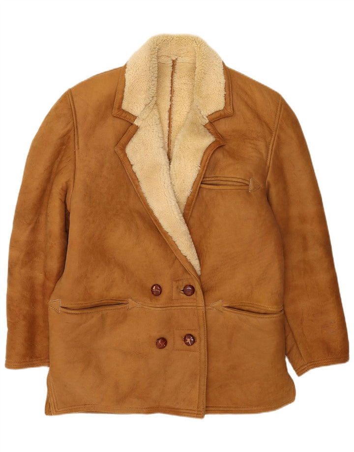 Vintage Dame Double Breasted Shearling Jacket UK 14 Large Beige