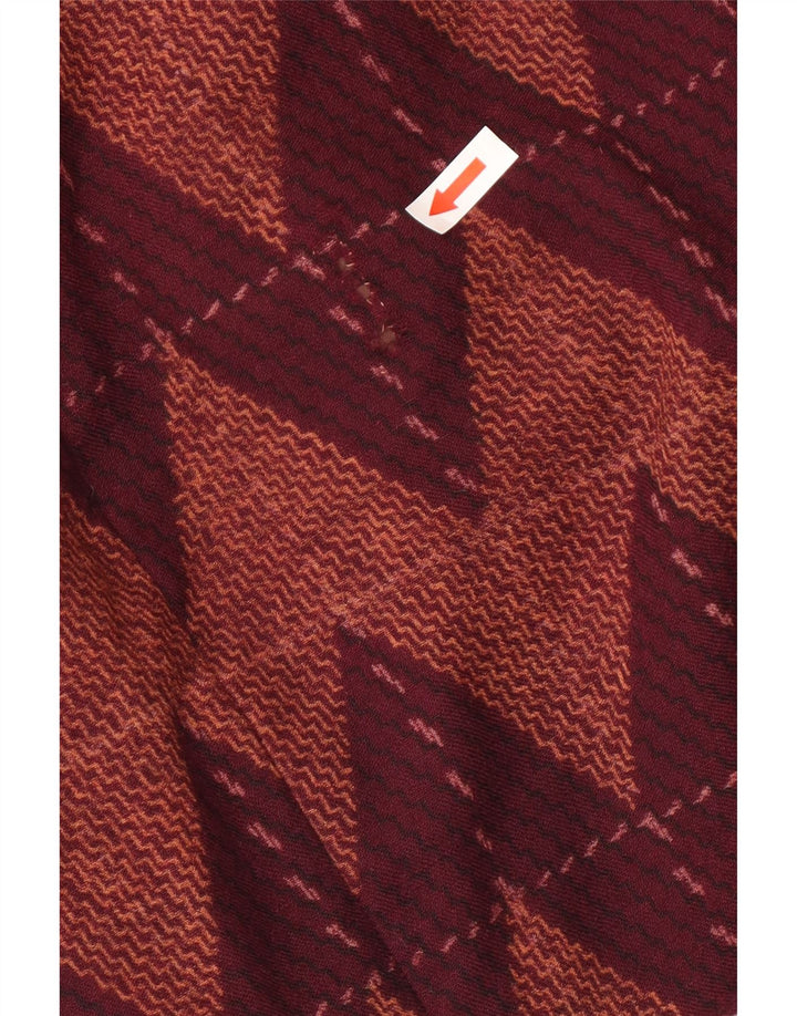 Vintage kvinders 3/4 ærmer basiskjole UK 12 Medium Burgundy Chevron