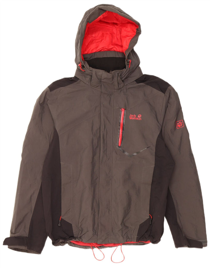 Jack Wolfskin Regnjakke med hætte til mænd UK 34 Lille grå polyamid