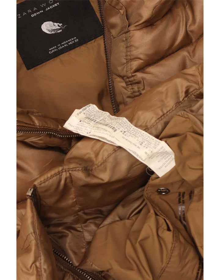 Zara Dame Polstret Jakke UK 18 XL Brun Nylon