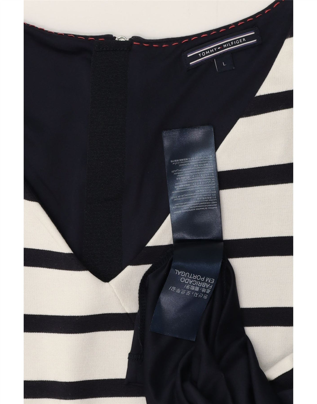 TOMMY HILFIGER Dame Ærmeløs Skede Kjole UK 14 Stor hvid stribet