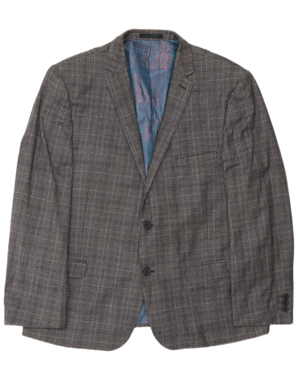 Ted Baker Herre 2-knaps blazerjakke UK 46 3XL Grå ternet uld