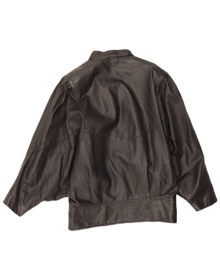 Vintage kvinders overdimensioneret læderjakke UK 10 Lille sort læder