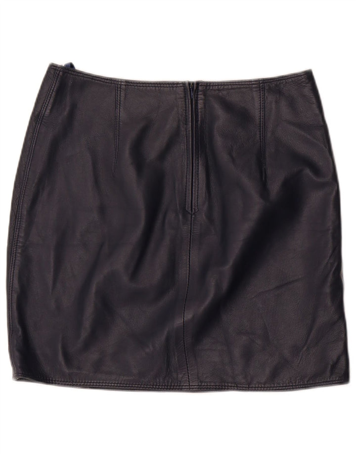 Vintage Dame Mini Læder Nederdel EU 36 Small W28 Navy Blue Læder