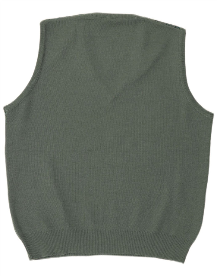 Vintage Herrevest Tank Top IT 52 Stor Grøn Geometrisk Uld