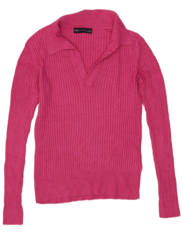 Marks & Spencer Dame Polo Neck Jumper Sweater UK 8 Small Pink Viscose