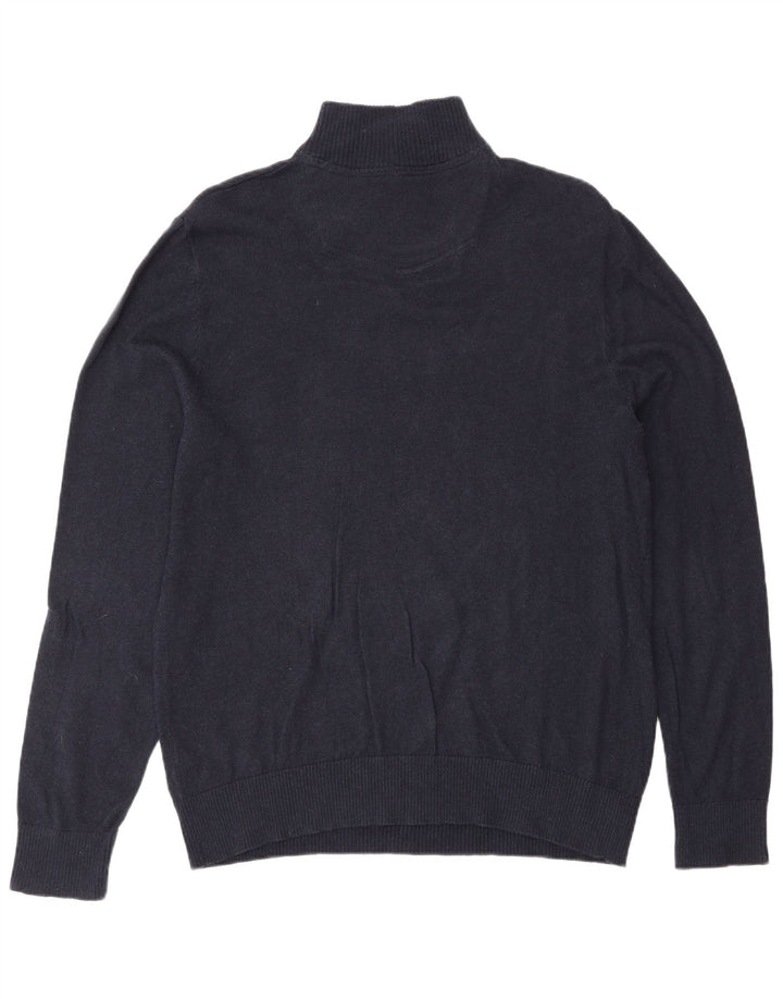Fat Face Herre Zip Neck Jumper Sweater Stor Marineblå Bomuld