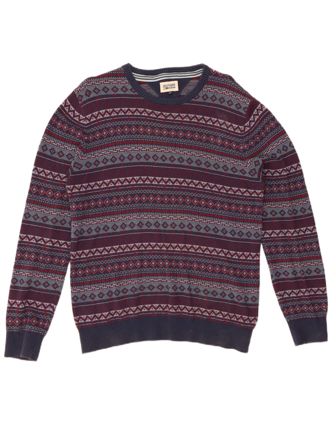 TOMMY HILFIGER sweater med rund hals til mænd Medium marineblå Fair Isle
