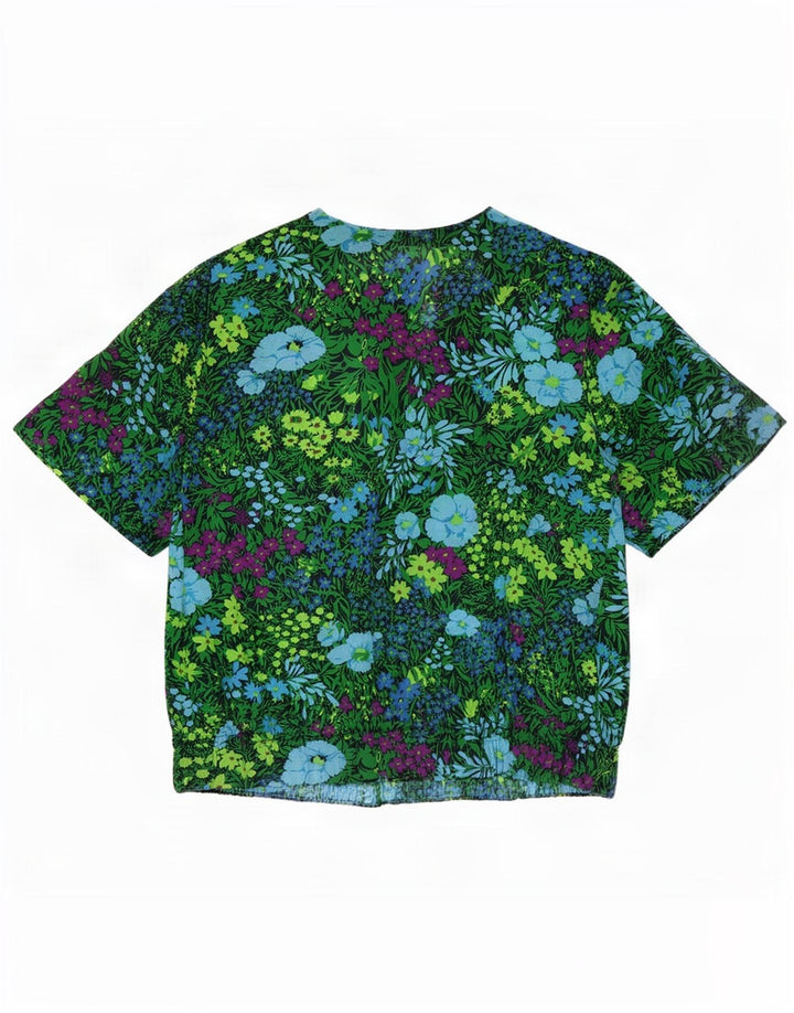 Vintage damebluse top EU 40 Medium Green Floral Acetate