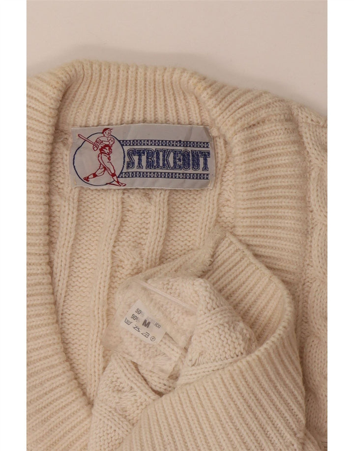 Vintage Herre V-hals sweater Medium Off White Akryl