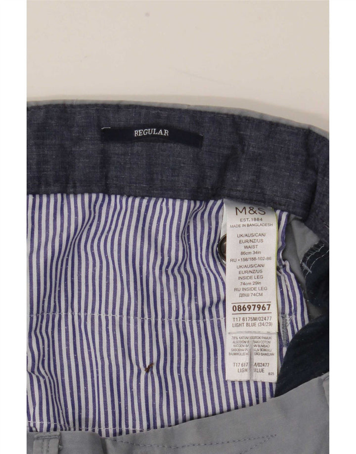 Marks & Spencer Herre Straight Regular Suit Bukser W34 L29 Blue Cotton