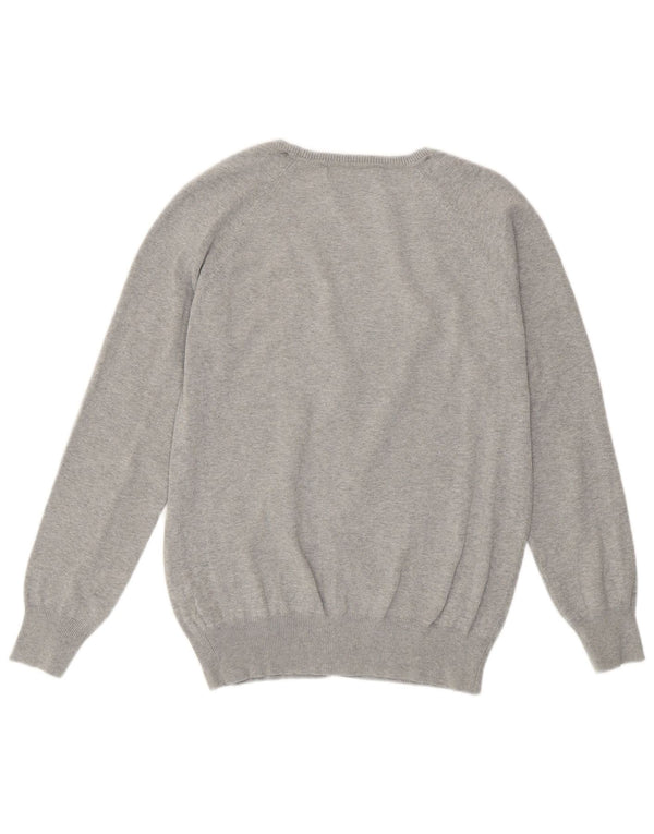 Zara Dame V-hals Cardigan Sweater UK 18 XL Grå Bomuld