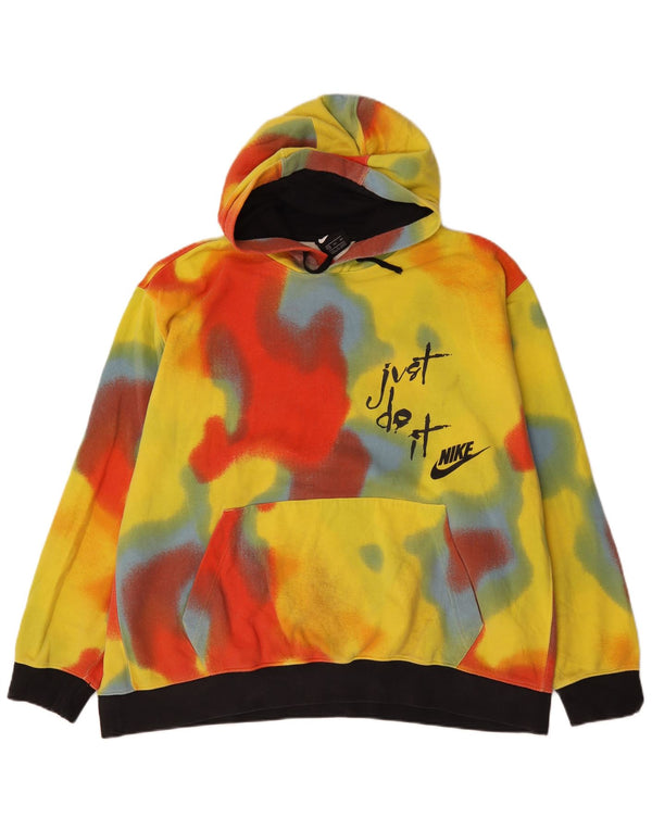 Nike Mens Graphic Hoodie Jumper 2XL Yellow Tie Dye Cotton