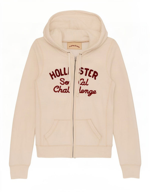 Hollister Dame grafisk hættetrøje Sweater UK 12 Medium White Bomuld
