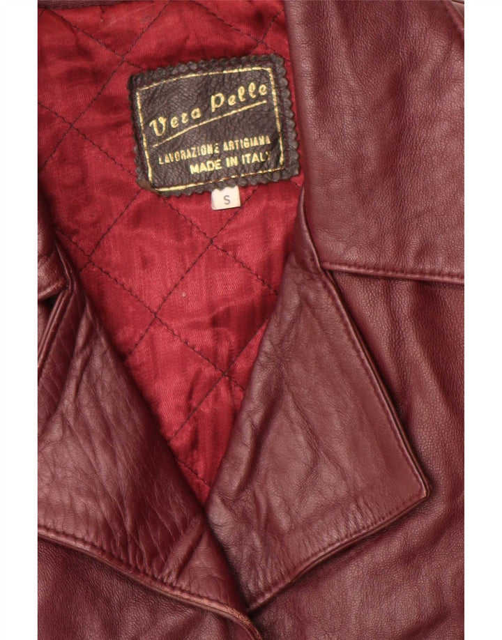 Vintage dame 4-knaps læder blazerjakke UK 10 Small Burgundy