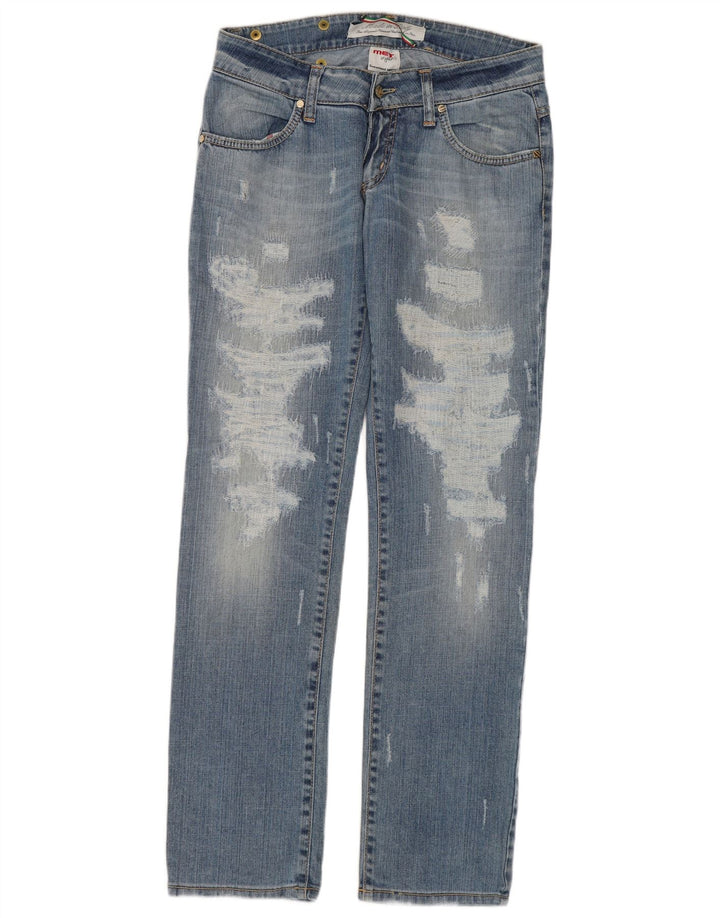 MET Dame Distressed Straight Jeans W28 L31 Blå Bomuld