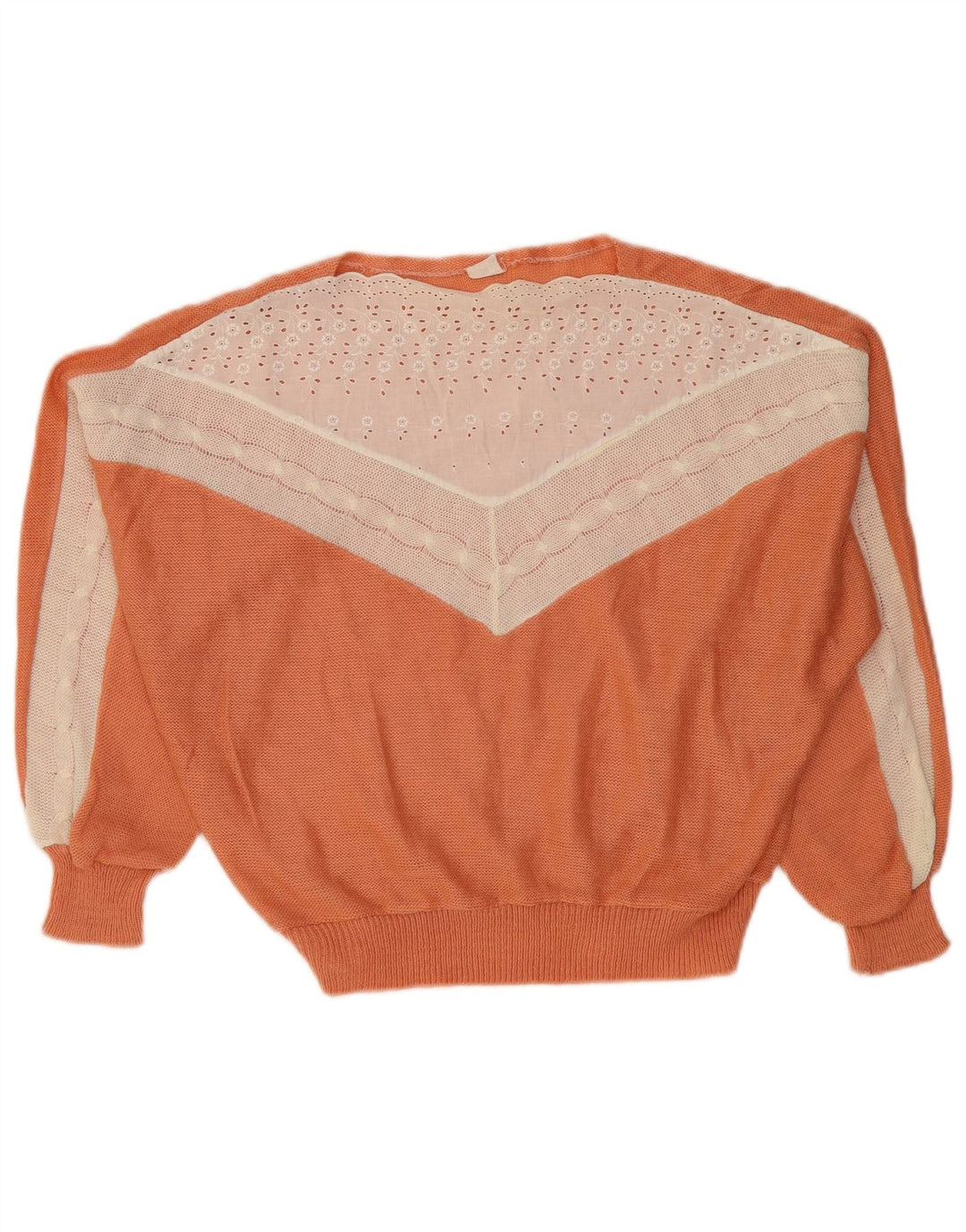 VINTAGE Dame Boat Neck Sweater UK 14 Medium Orange Colourblock