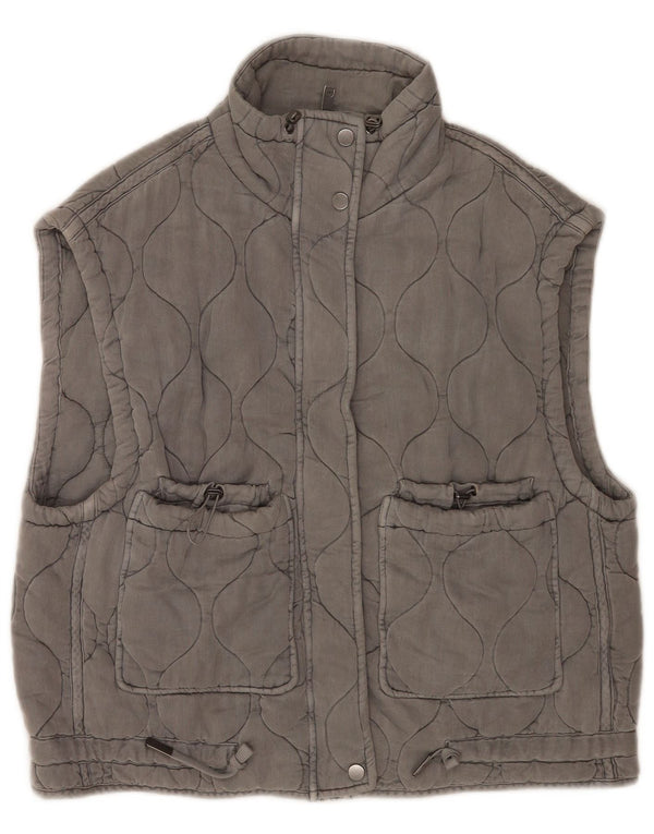 Zara Womens Oversized Quiltet Gilet UK 10 Small Grey Lyocell