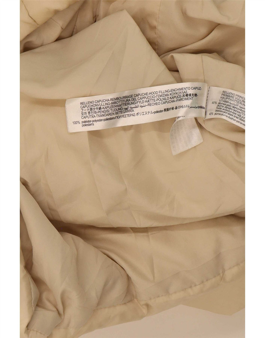 Zara Dame Hætte Oversized Polstret Frakke UK 6 XS Beige Polyester