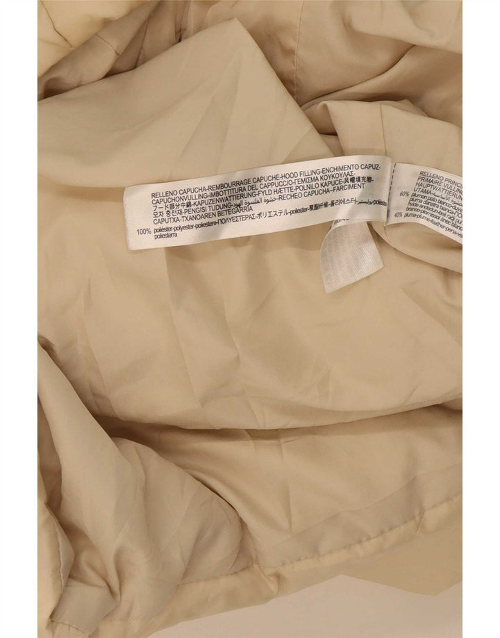 Zara Dame Hætte Oversized Polstret Frakke UK 6 XS Beige Polyester