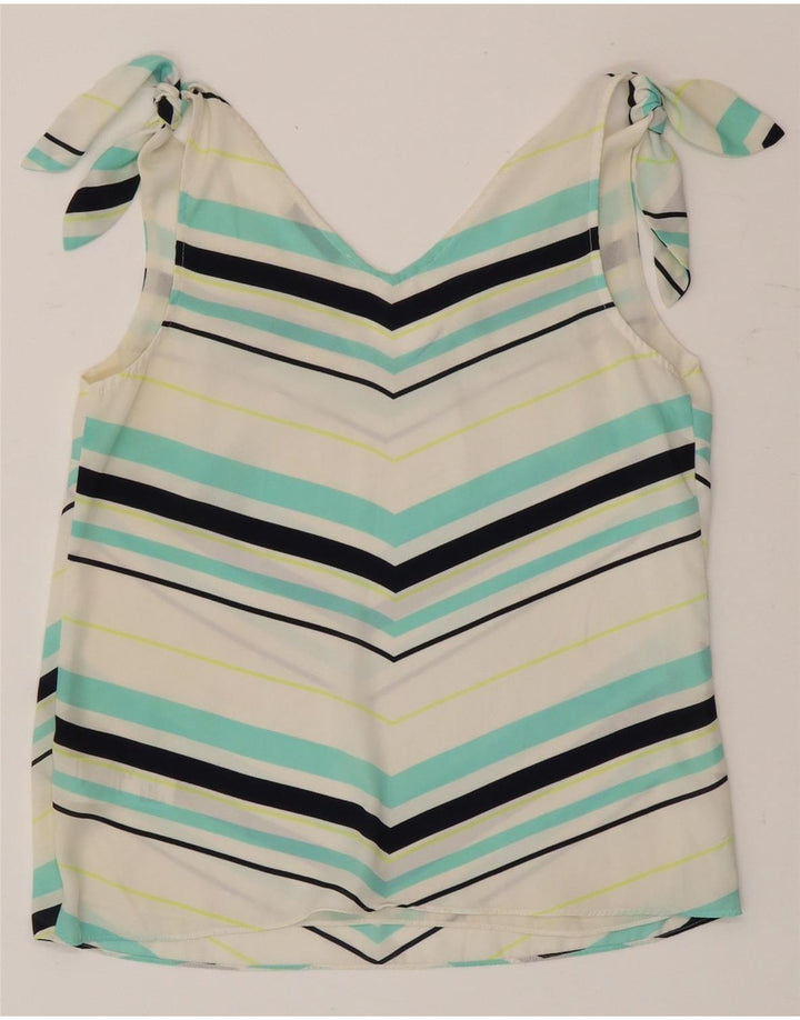 Oasis Dame ærmeløs bluse Top UK 12 Medium Hvid Stribet Polyester