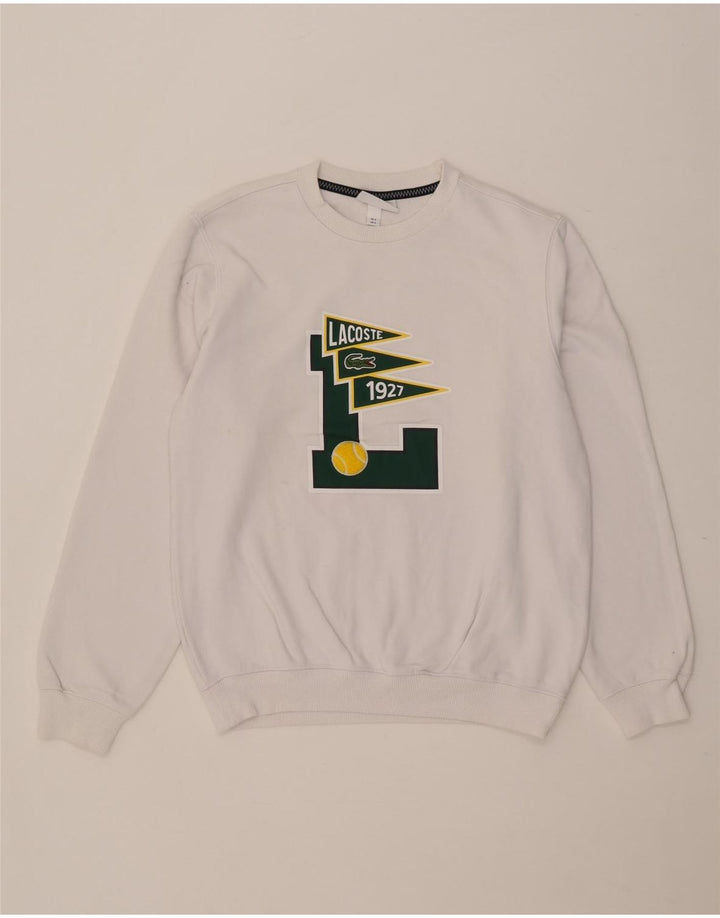 Lacoste Herre grafisk sweatshirt trøje størrelse 3 Lille hvid bomuld
