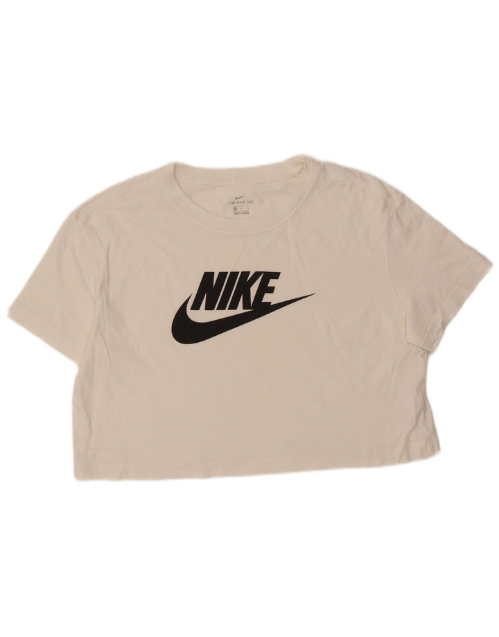 NIKE Womens Crop Graphic T-Shirt Top UK 14 Medium White Cotton