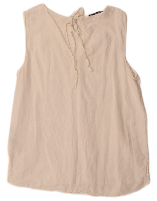Zara Dame ærmeløs bluse Top UK 14 Large Off White Linned