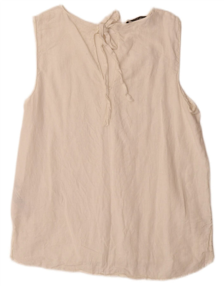 Zara Dame ærmeløs bluse Top UK 14 Large Off White Linned