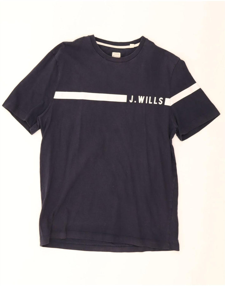 Jack Wills Herre grafisk T-shirt Top Medium Marineblå Colourblock Bomuld