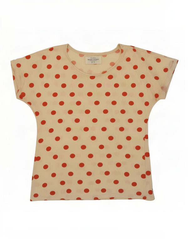 Zara Dame T-Shirt Top UK 12 Medium Off White Polka Dot