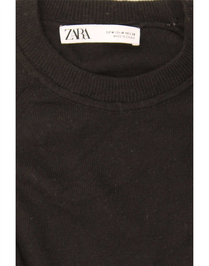 Zara Womens Crop Oversized Crew Neck Jumper Sweater UK 14 Medium Black