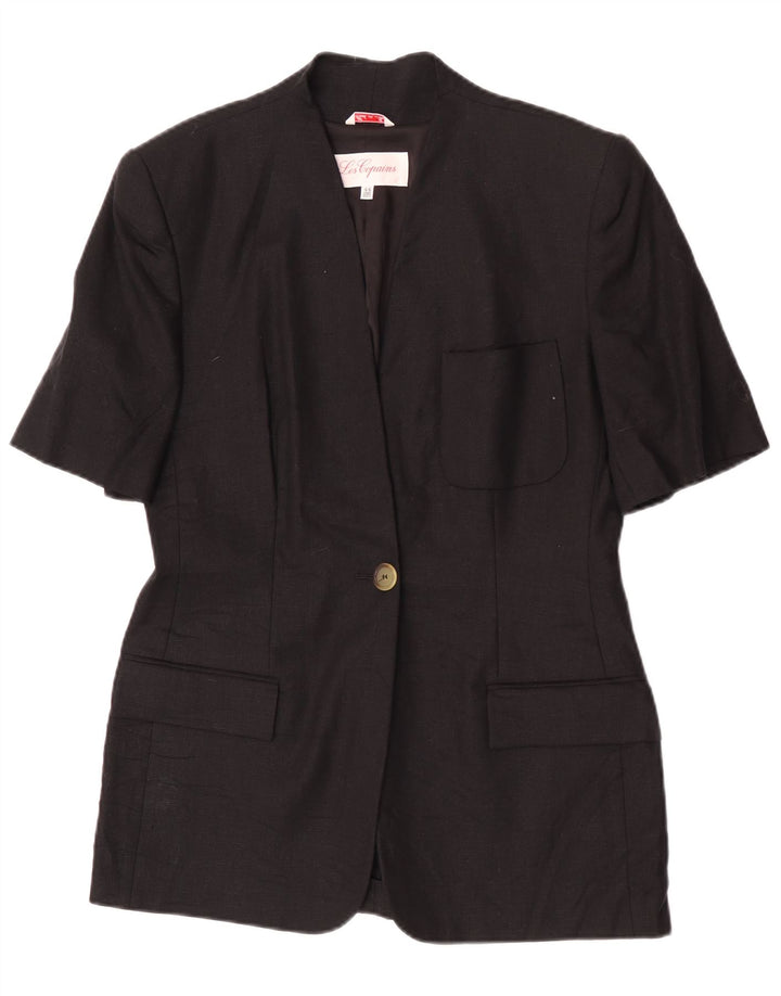 Les Copains Dame Kortærmet 1 Knap Blazer Jakke IT 44 Medium Sort