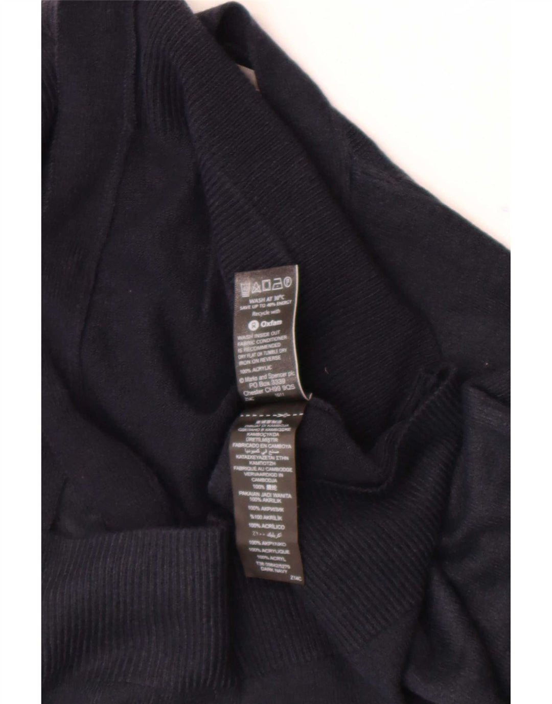 Marks & Spencer Dame Crop Cardigan Sweater UK 12 Medium Navy Blue Akryl