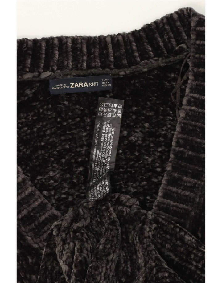 Zara Dame Oversized 3/4-ærmet V-hals sweater UK 14 Medium Grå