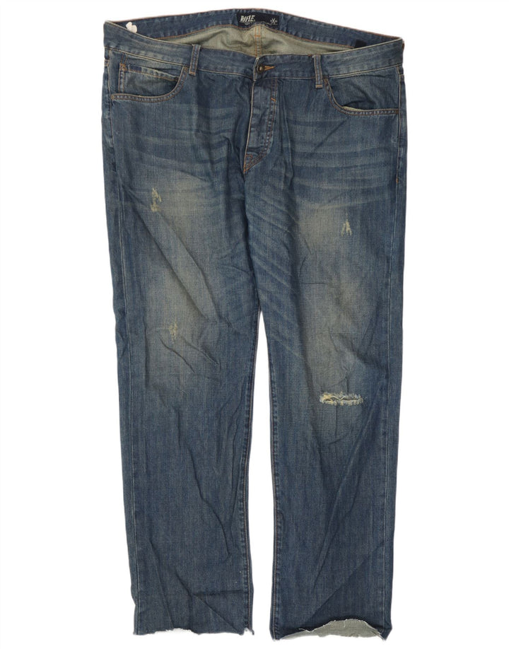 Rifle Herre Distressed Straight Jeans W42 L31 Blå Bomuld