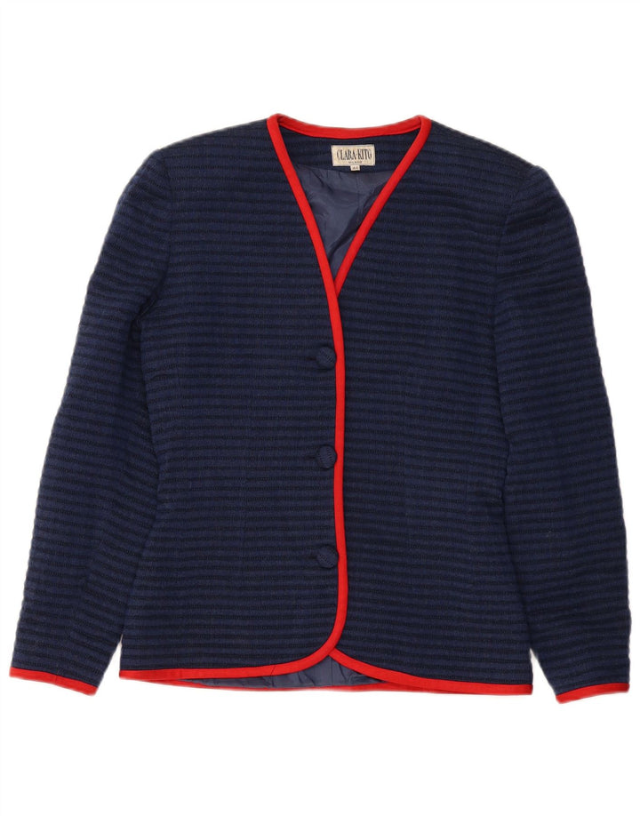 VINTAGE Dame 3-knaps blazerjakke IT 44 Mellem marineblå stribet