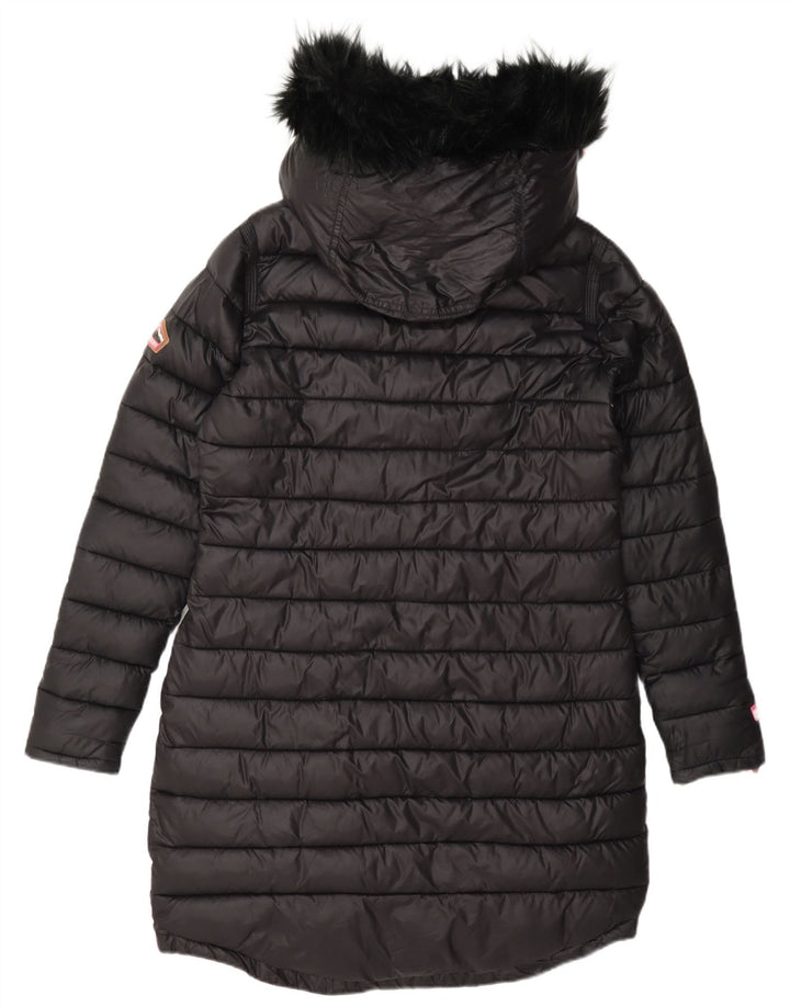 Superdry Polstret frakke med hætte til kvinder UK 12 Medium Black Nylon