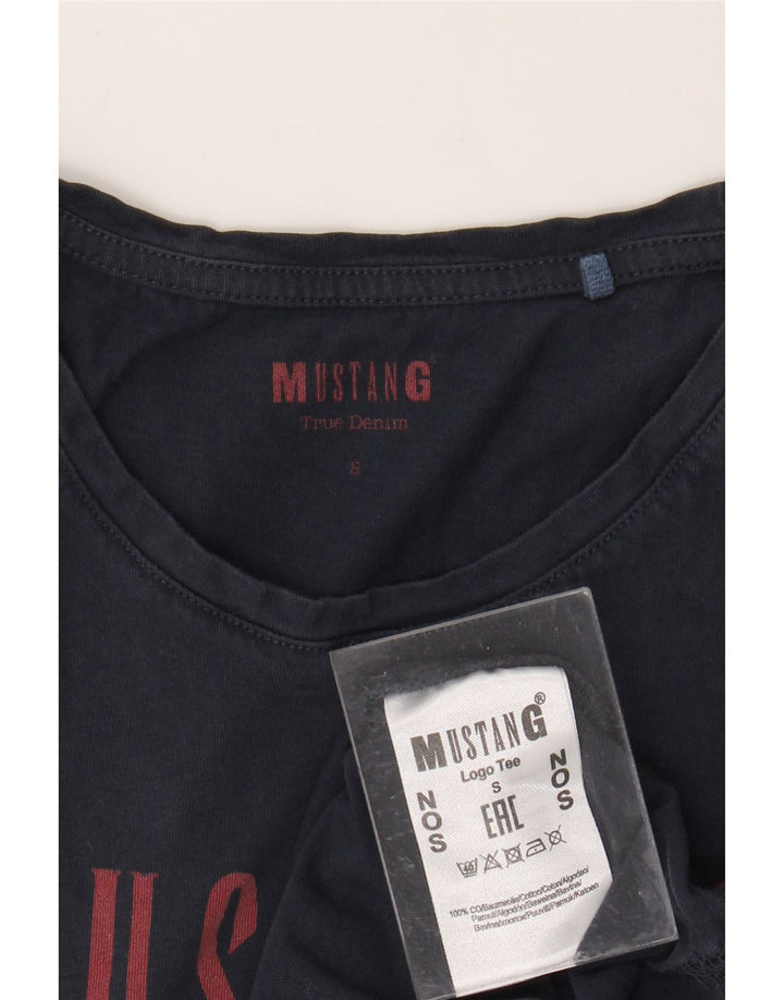MUSTANG Grafisk T-shirt top til kvinder UK 10 Lille marineblå bomuld