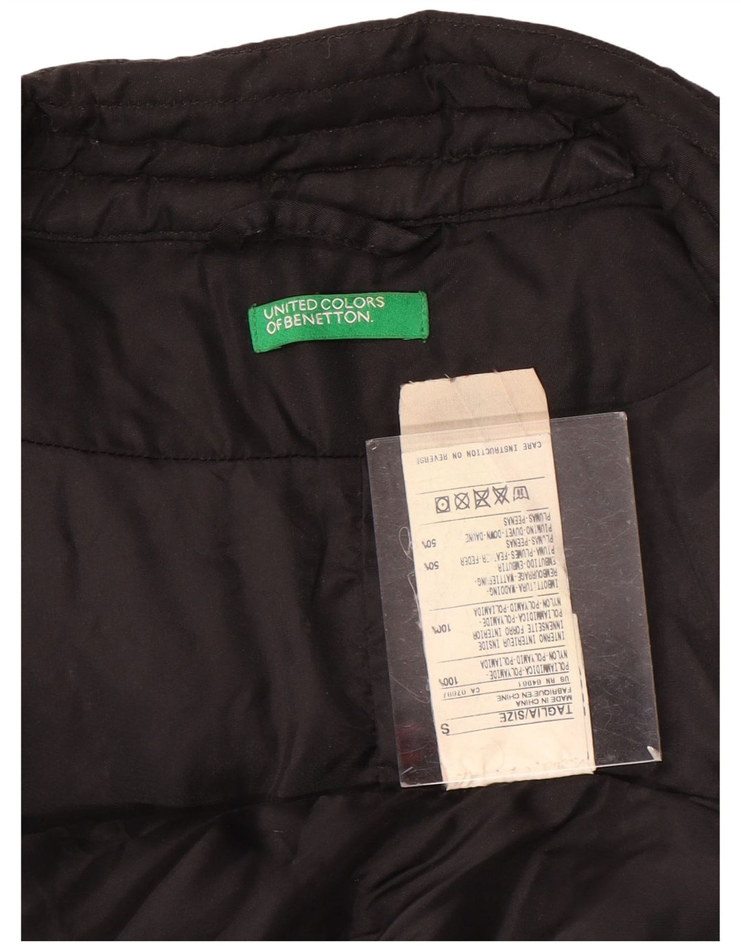 Benetton Womens Oversized Crop Polstret Biker Jacket UK 10 Small Black Nylon