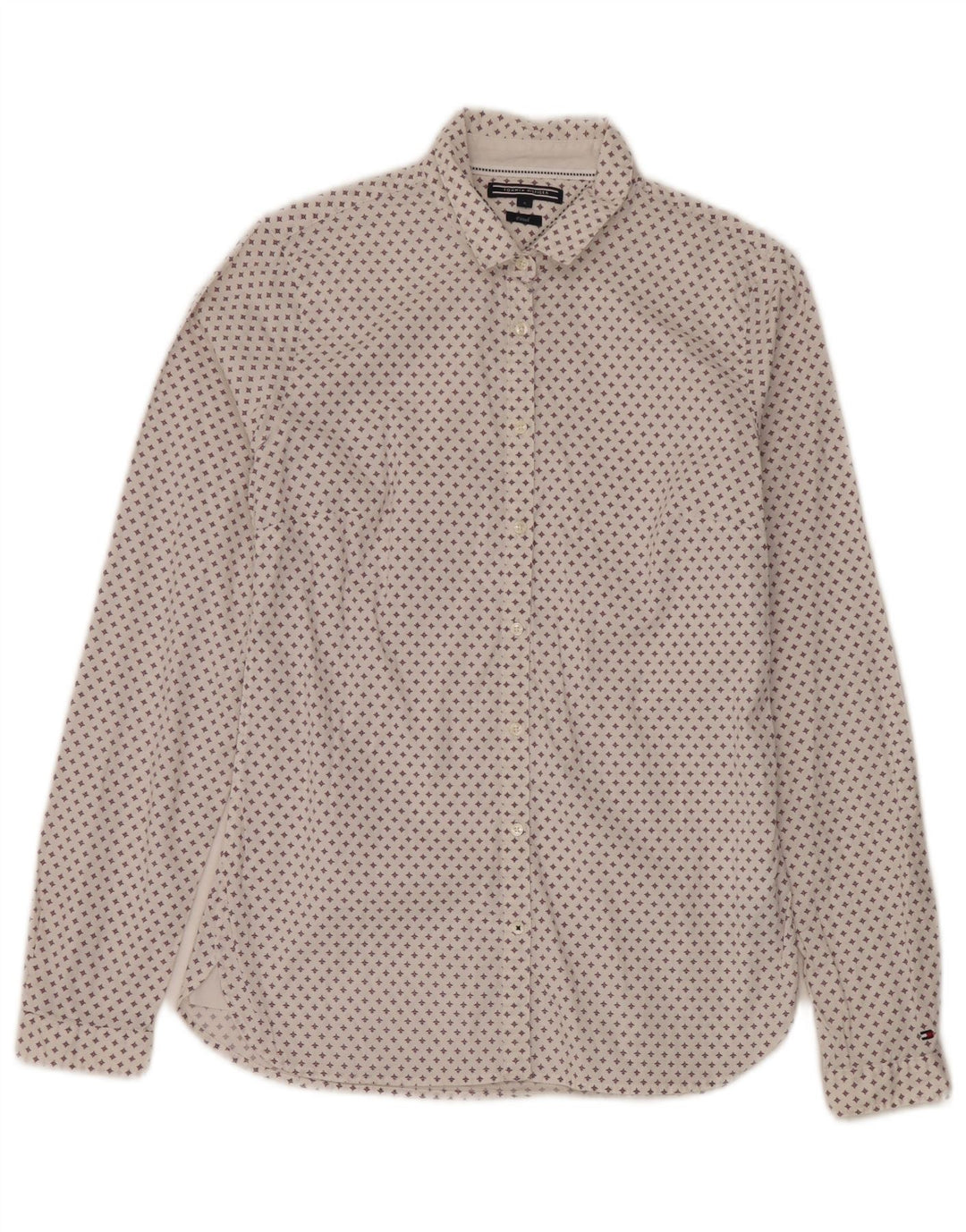 Tommy Hilfiger Kvinder Fitted Abstrakt mønster Skjorte US 4 Small White Bomuld